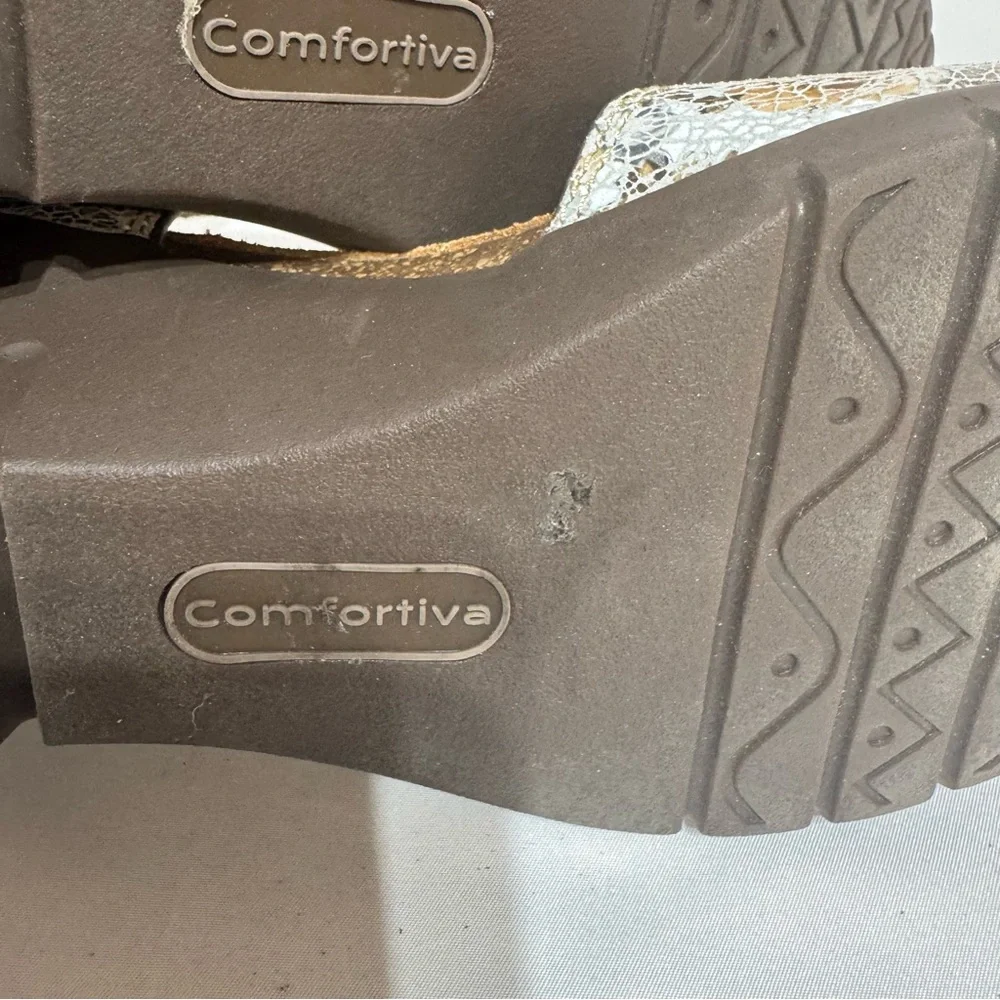 Comfortiva Womens Abria Pillowtop Wedge‎ Sandals Gray Floral Slingback Size 11W